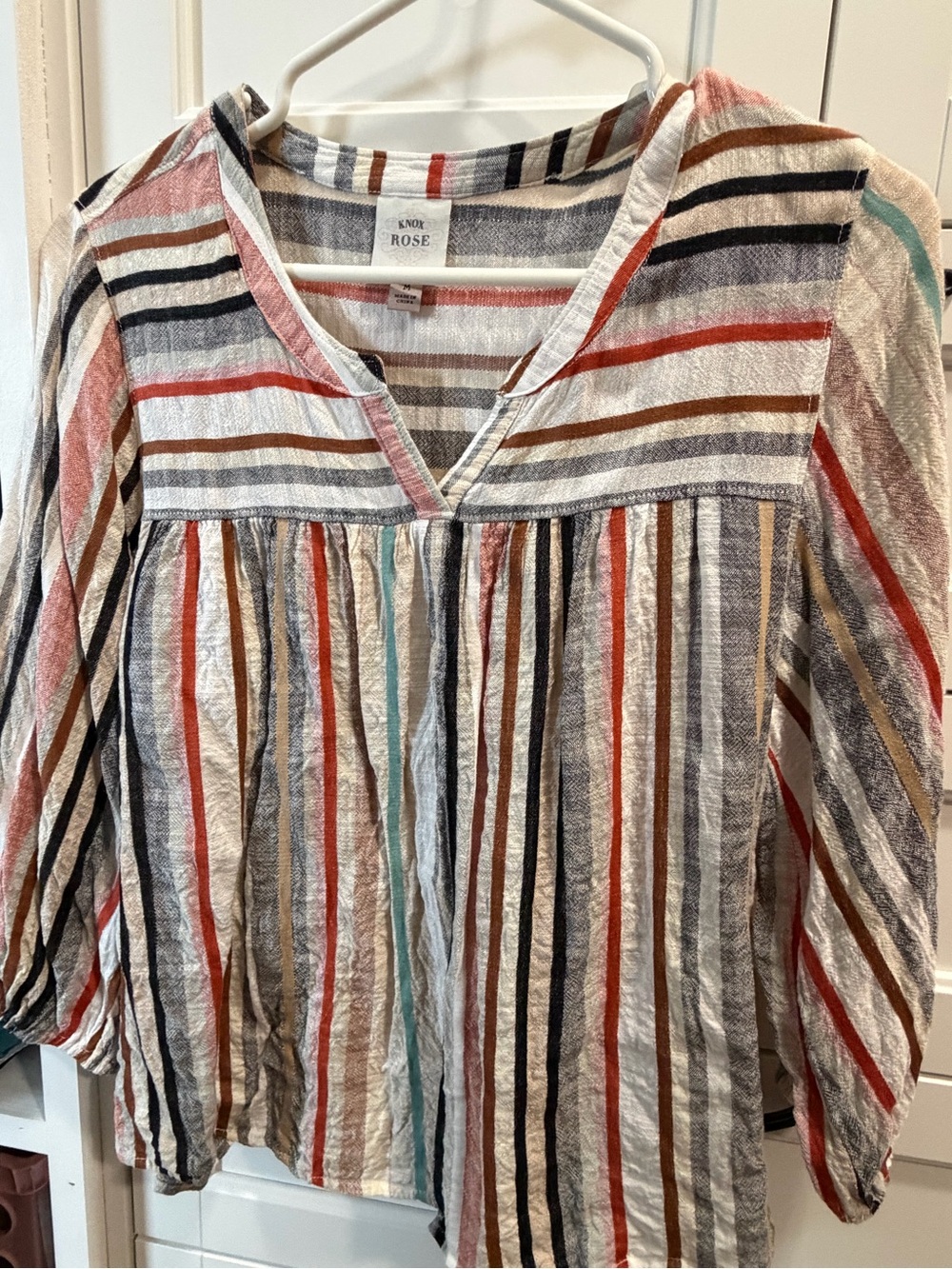 Knox Rose Striped V-Neck Tunic in White, Red, Black, Brown, Blue